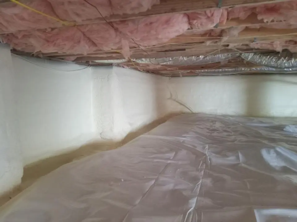 Crawl space encapsulation with closed-cell spray foam for Storm Damage Roof Repair in North Bend